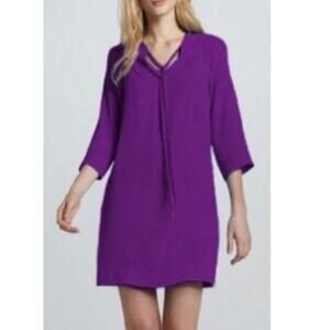 DVF Parlian Tunic Dress Womens Size 2 Purple Tassels Shift Career Bold